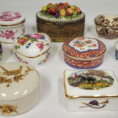 Limoges and other maker porcelain trinket boxes. 