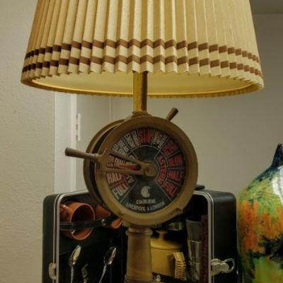 Vintage functioning ship double telegraph table lamp. 