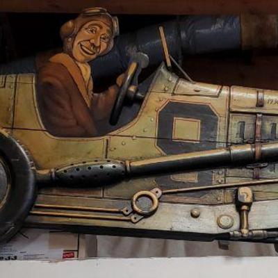 Super Rare Wooden Trade Sign Advertising Model of a 3D Art Deco Racing Car 92