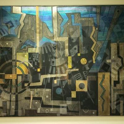 Massive original painting by listed illuminist artist Antonio Arellanes. Stunning painting under the proper lighting.