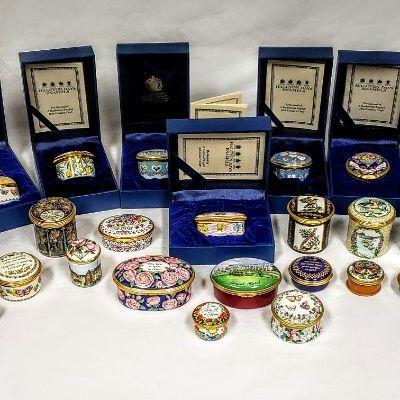 Halcyon Days Enamels (England) trinket box collection. 