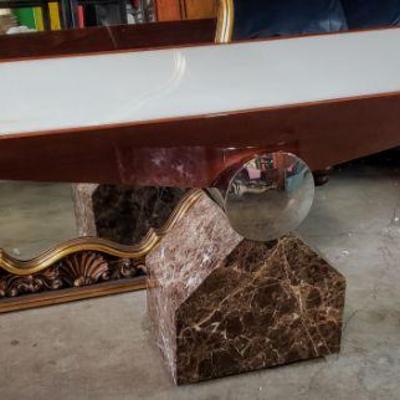 Designer light-up marble, steel & wood table.