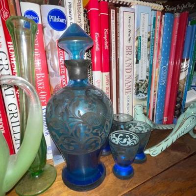 Gorgeous blue decanter set with cordials 