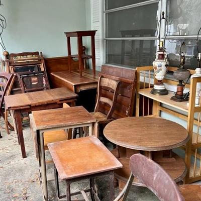 Various Vintage and antique Tables and Chairs