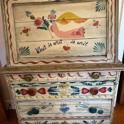 Folk Art painted secretary desk.  30"wide, 46"tall, 18"deep