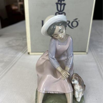 Vintage Lladro "By My Side" Glazed Porcelain Girl & Dog Figurine With Original Box