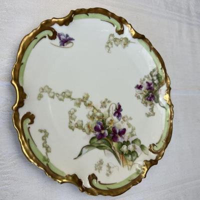 Antique Coronet Limoges, France Gold-Rimmed Plate With Violet & Lily-of-the-Valley Design