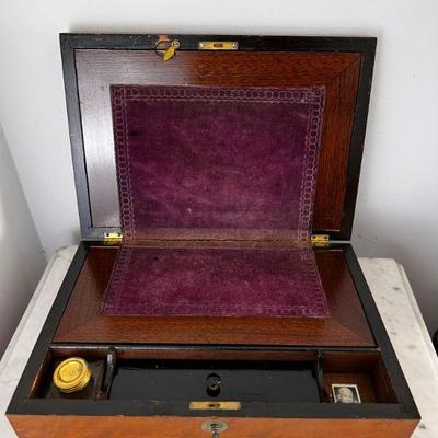 Antique Writing Travel Desk Case With Original Working Key
