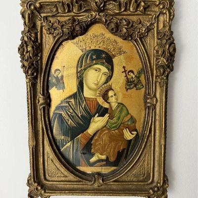 European Religious Icon In Florentine Giltwood Frame