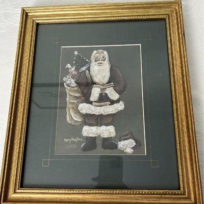Vintage Mary Hughes Santa Clause Print In Gold Frame