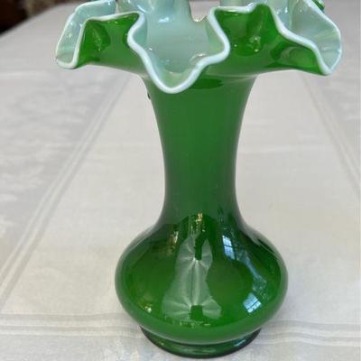 Fenton Ivy Green Overlay Vase