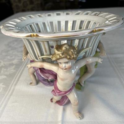 Antique Schierholz & Sohn German Three-Cherub Pierced Porcelain Centerpiece