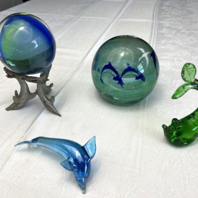 Blue & Green Art Glass Dolphin Collection