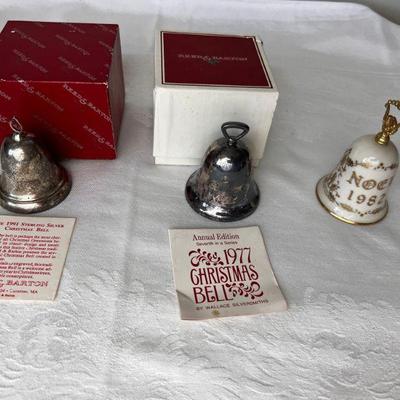 Trio Of Vintage Christmas Bell Ornaments, One Sterling Silver