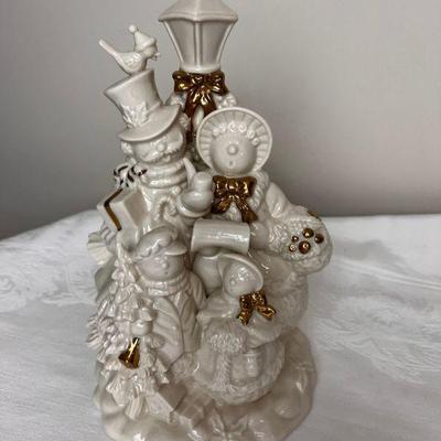 Cream Porcelain Holiday Carolers Figurine With Gilt Details
