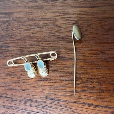 Two Gold Pins, One Marked 14k