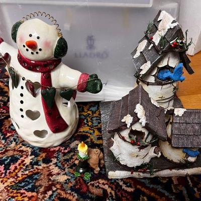 Trio Of Christmas Decorative Figurines, Including Pug