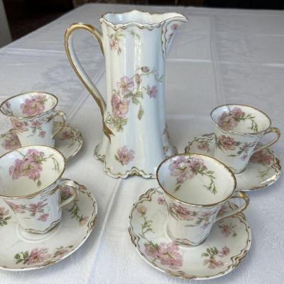 Antique Haviland & Co. Limoges, France Pink Floral Hot Chocolate Set