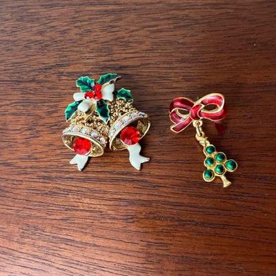 Enameled Christmas Pin Duo