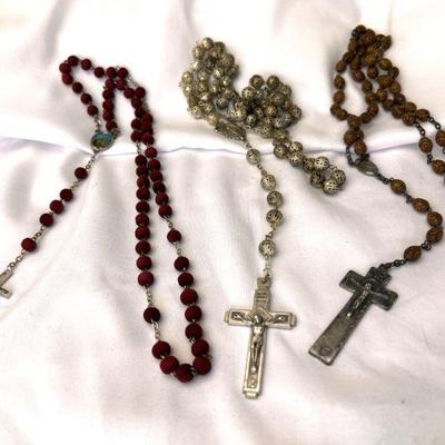 Trio Of Rosary Beads, One Made In Italy