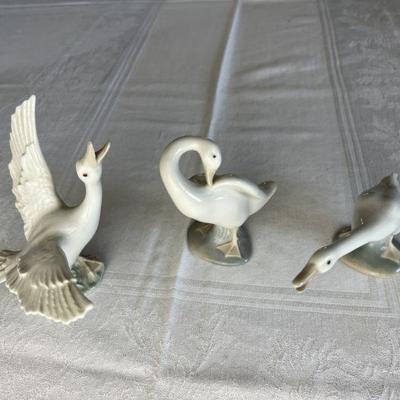 Trio Of Vintage Lladro Goose Figurines