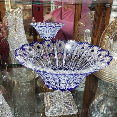 Beautiful Blue and Clear cut crystal compote  6