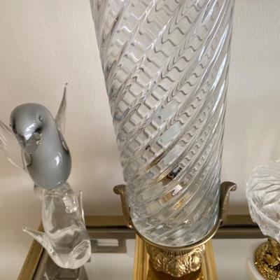 Murano Art Glass, Bird Italy, Crystal Cylinder Brass Table Lamp