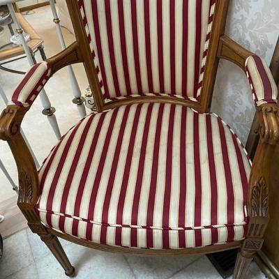 Vintage Mahogany Carved Arm Chair, Silk Fabric