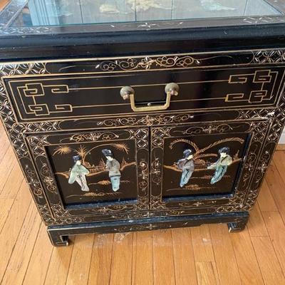 Vintage Black Chinese Chinoiserie Cabinet 
