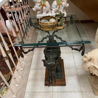 Hand Tooled Elephant with Glass Table Top Occasional Table
