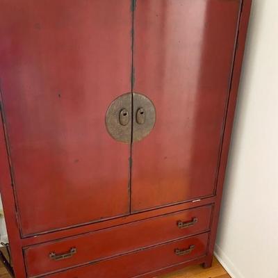 Century Furniture Red Chinese Chinoiserie Cabinet with Drawers 