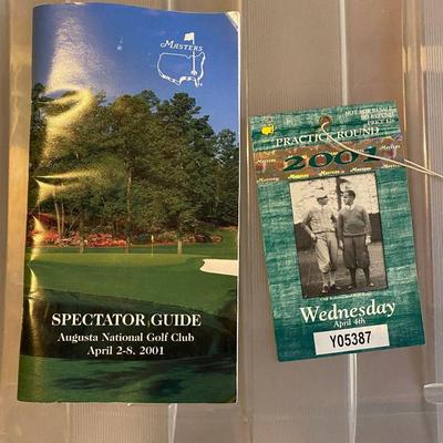 2001 Master's Badge and Program when Tiger Woods won his 4th major in a row to win his Grand Slam