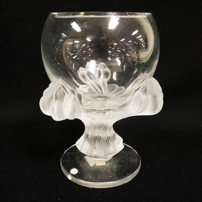 1117	LALIQUE FROSTED LIONS PAW BAGHERERA FLOWER VASE, APPROXIMATELY 8 3/4 IN HIGH
