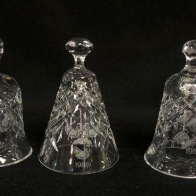 1126	WATERFORD LEAD CRYSTAL LOT OF 5 BELLS, 1984, 1985, 1986, 1987, & 1993, LARGEST APPROXIMATELY 5 IN
