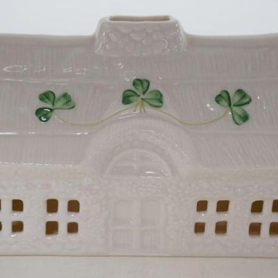 1048	BELLEEK IRISH CHINA, THATCHED COTTAGE, BROWN MARK, APPROXIMATELY 5 1/2 IN X 3 1/2 IN X 4 IN HIGH
