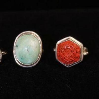1299	LOT OF 6 STERLING SILVER RINGS W/VARIOUS STONES INCLUDING TURQUOISE, BLACK ONYX, MOTHER OF PEARL, ETC, 1.460 OZT INCLUDING STONE,...