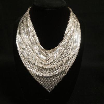 1196	SILVER TONE BIB NECKLACE, WHITING & DAVIS, APPROXIMATELY 18 3/4 IN LONG

