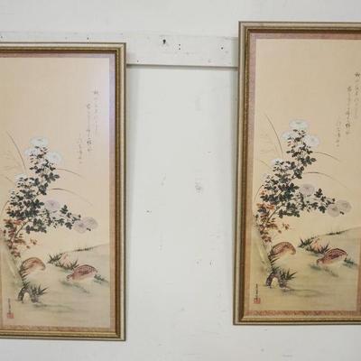 1078	PAIR OF ASIAN FRAMED PRINTS DEPICTING QUAIL & FLOWERS, BOTH SIGNED, APPROXIMATELY 18 IN X 37 IN
