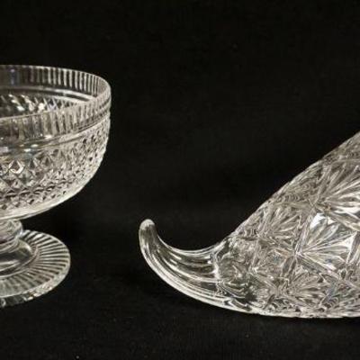 1149	WATERFORD LEAD CRYSTAL 2 PIECE LOT COMPOTE & CORNUCOPIA, COMPOTE APPROXIMATELY 6 IN X 7 1/2 IN
