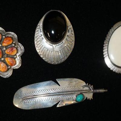 1266	4 STERLING SILVER BROOCHES/PINS, 2.18 OZT INCLUDING STONES

