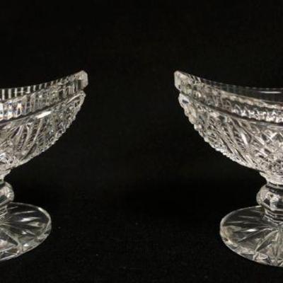 1125	WATERFORD LEAD CRYSTAL PAIR OF FOOTED MASTER SALTS, APPROXIMATELY 2 1/2 IN X 4 1/2 IN X 4 IN HIGH
