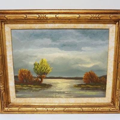 1084	OIL PAINTING ON CANVAS, SHORE SCENE, APPROXIMATELY 17 IN X 21 IN
