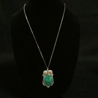 1265	STERLING SILVER NECKLACE W/STERLING & TURQUOISE PENDANT, 0.669 OZT INCLUDING STONES, CHAIN APPROXIMATELY 24 IN
