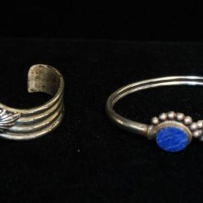1234	LOT OF 2 STERLING SILVER BRACELETS, ONE CUFF & ONE BANGLE, 1.447 OZT INCLUDING STONES
