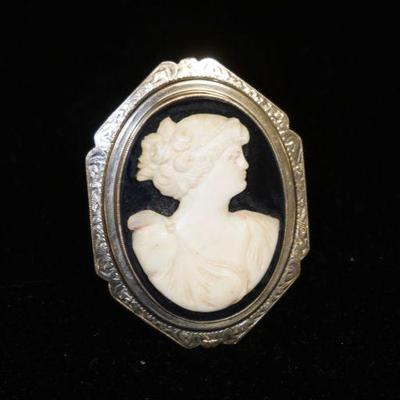 1259	14KT WHITE GOLD CAMEO BROOCH, APPROXIMATELY 1 3/4 IN X 1 1/14 IN
