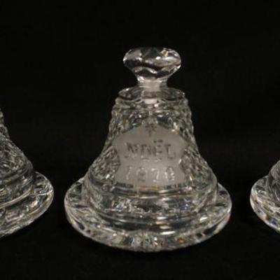 1127	WATERFORD LEAD CRYSTAL LOT OF 3 CHRISTMAS BELLS W/UNDERPLATES, APPROXIMATELY 5 1/2 IN HIGH
