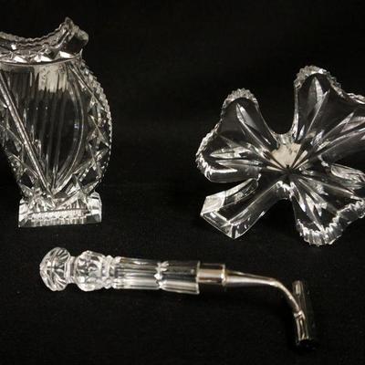 1145	WATERFORD LEAD CRYSTAL 3 PIECE LOT HARP, SHAMROCK PAPERWEIGHT, & RAZOR, TALLEST APPROXIMATELY 5 IN HIGH
