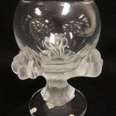 1118	LALIQUE FROSTED LIONS PAW BAGHERERA FLOWER VASE, APPROXIMATELY 8 3/4 IN HIGH
