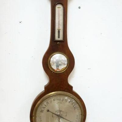 1004	ANTIQUE WALL BAROMETER, LOSS TO BULLSEYE MIRROR & TRIM, APPROXIMATELY 47 IN HGIH
