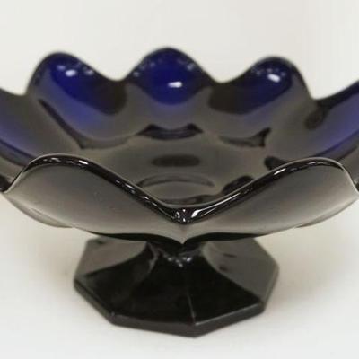 1067	DEEP COBALT SCALLOP EDGE CONSOLE BOWL, APPROXIMATELY 11 1/2 IN X 6 IN HIGH
